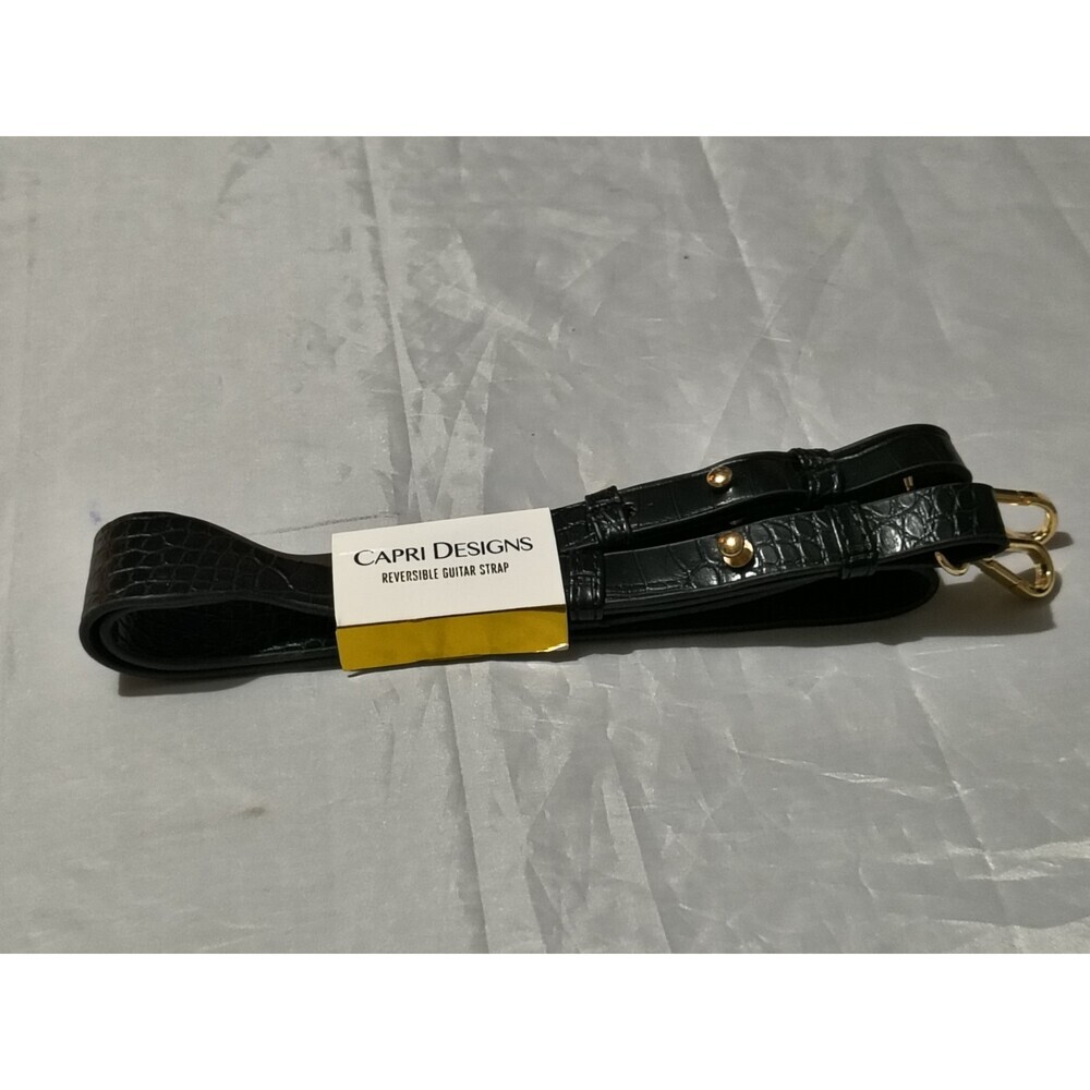 Capri Designs Reversible Guitar Strap Black Faux-Croc Texture Gold Tone Hardware